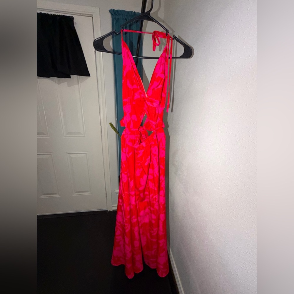 Bright Pink Floral Halter One-Piece Bodysuit